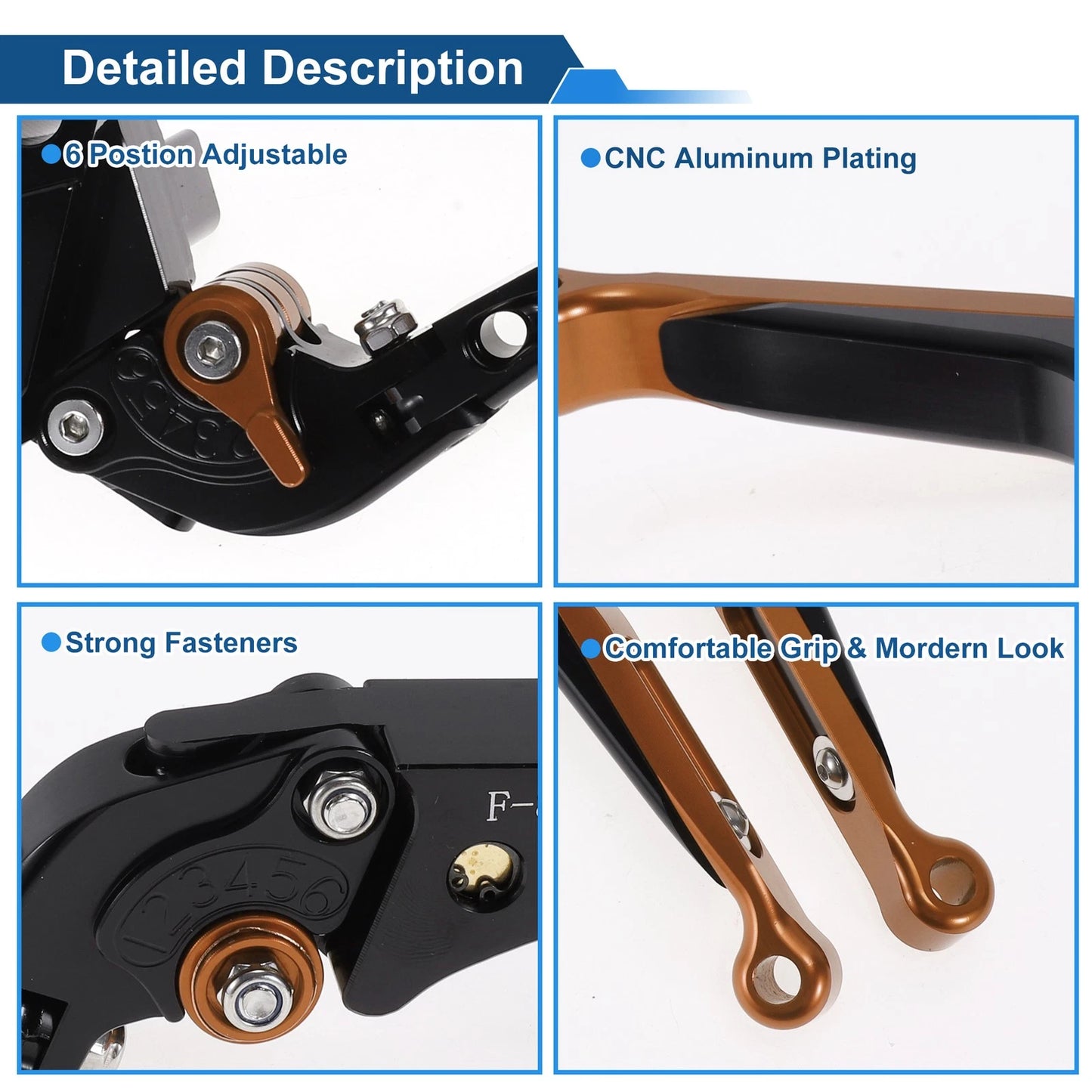 Adjustable Brake Clutch Levers for Kawasaki Z1000SX (2011–2023) Black Orange