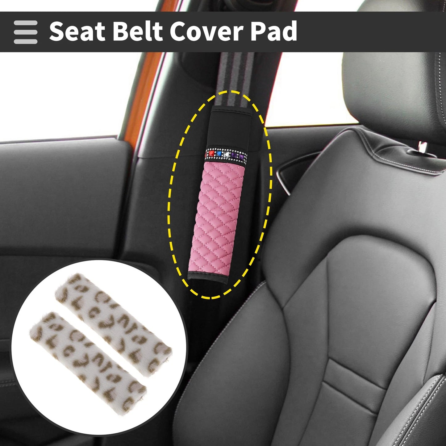 Set of 2 White Seat Belt Cover Pads for Universal Fit (26cm)