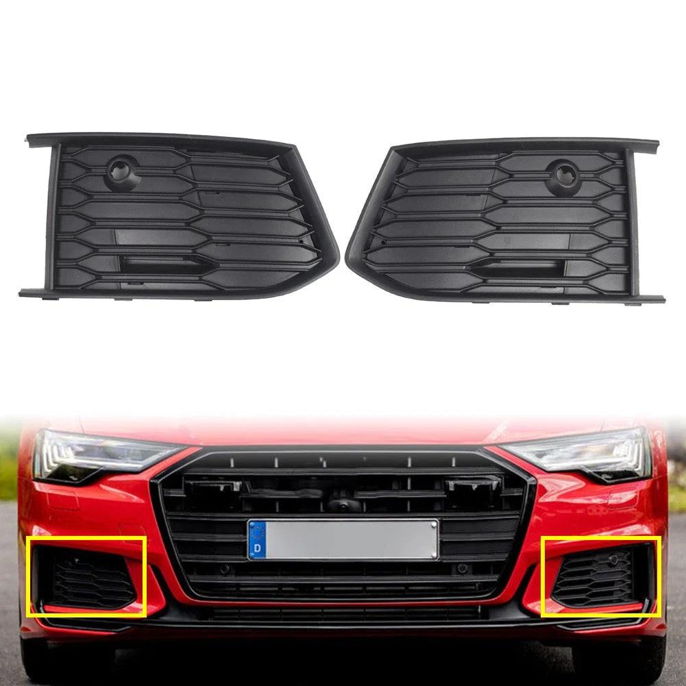Front Bumper Fog Light Grille Covers Matte Black for Audi A6 S6 (2018-2024)