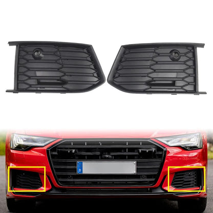 Front Bumper Fog Light Grille Covers Matte Black for Audi A6 S6 (2018-2024)