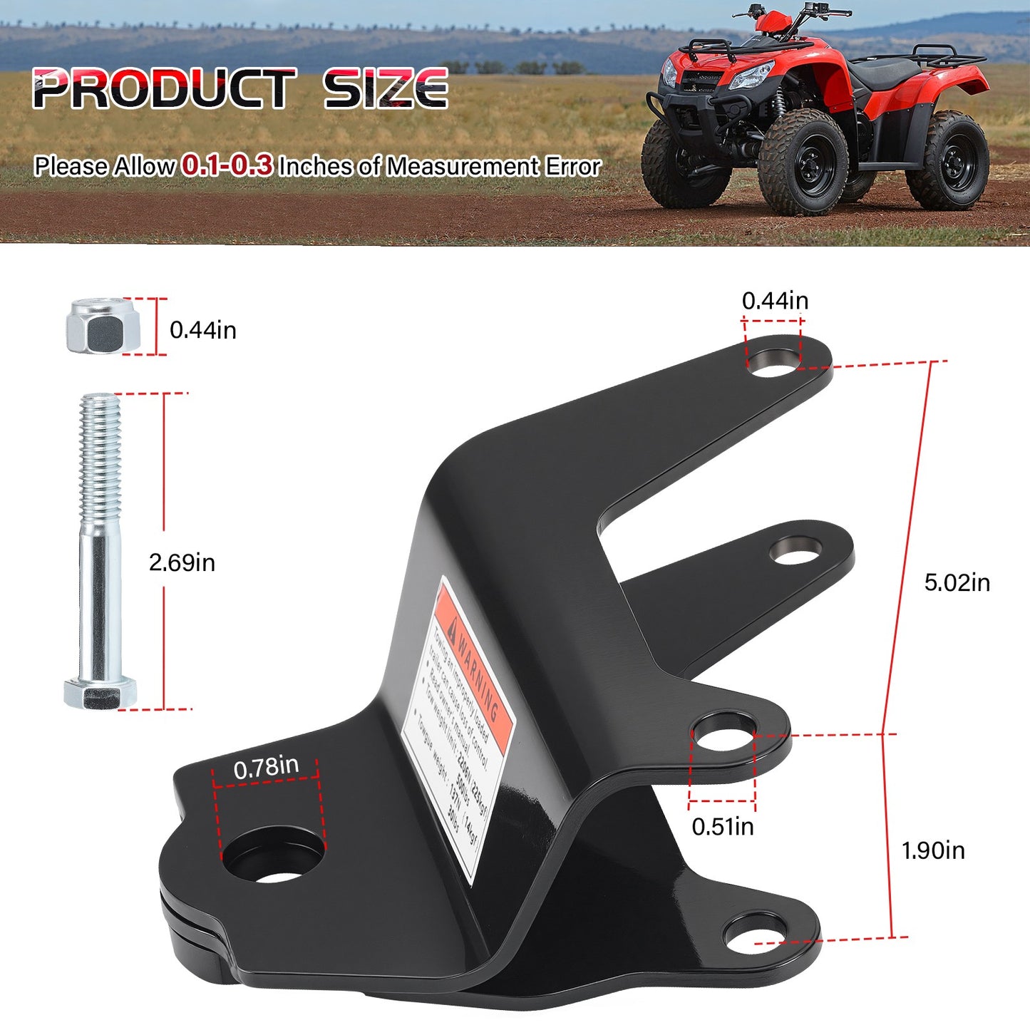 Trailer Hitch with Bolt for Honda Recon 250 TRX250 (1997–2024)