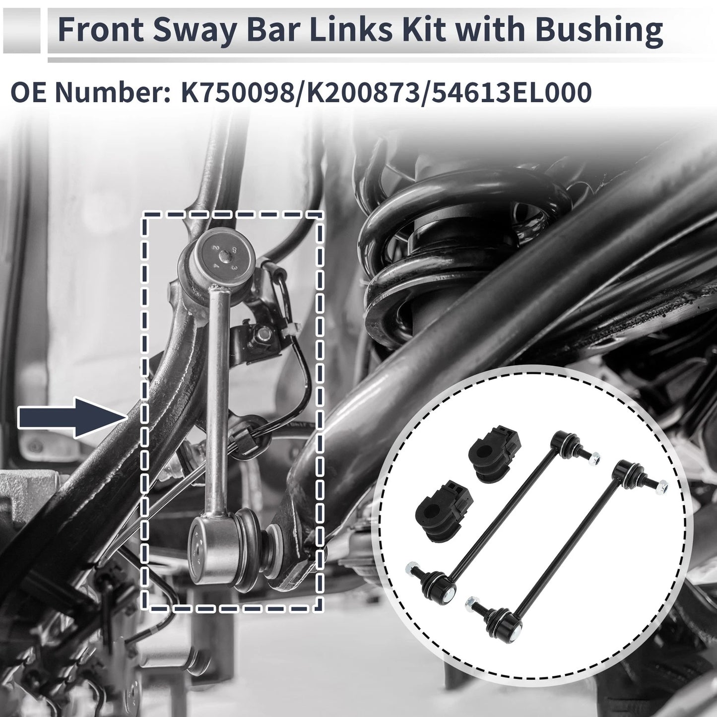 Set of 2 Front Stabilizer Bar Links with Bushings for Nissan Versa (No.K750098)