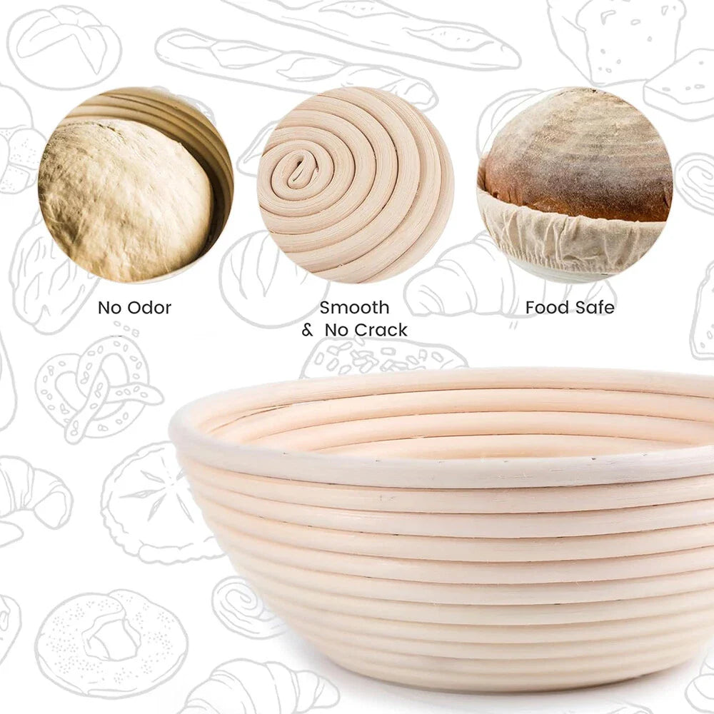 Round Bread Proofing Basket + Cloth Cover for Artisan Sourdough 23x8cm