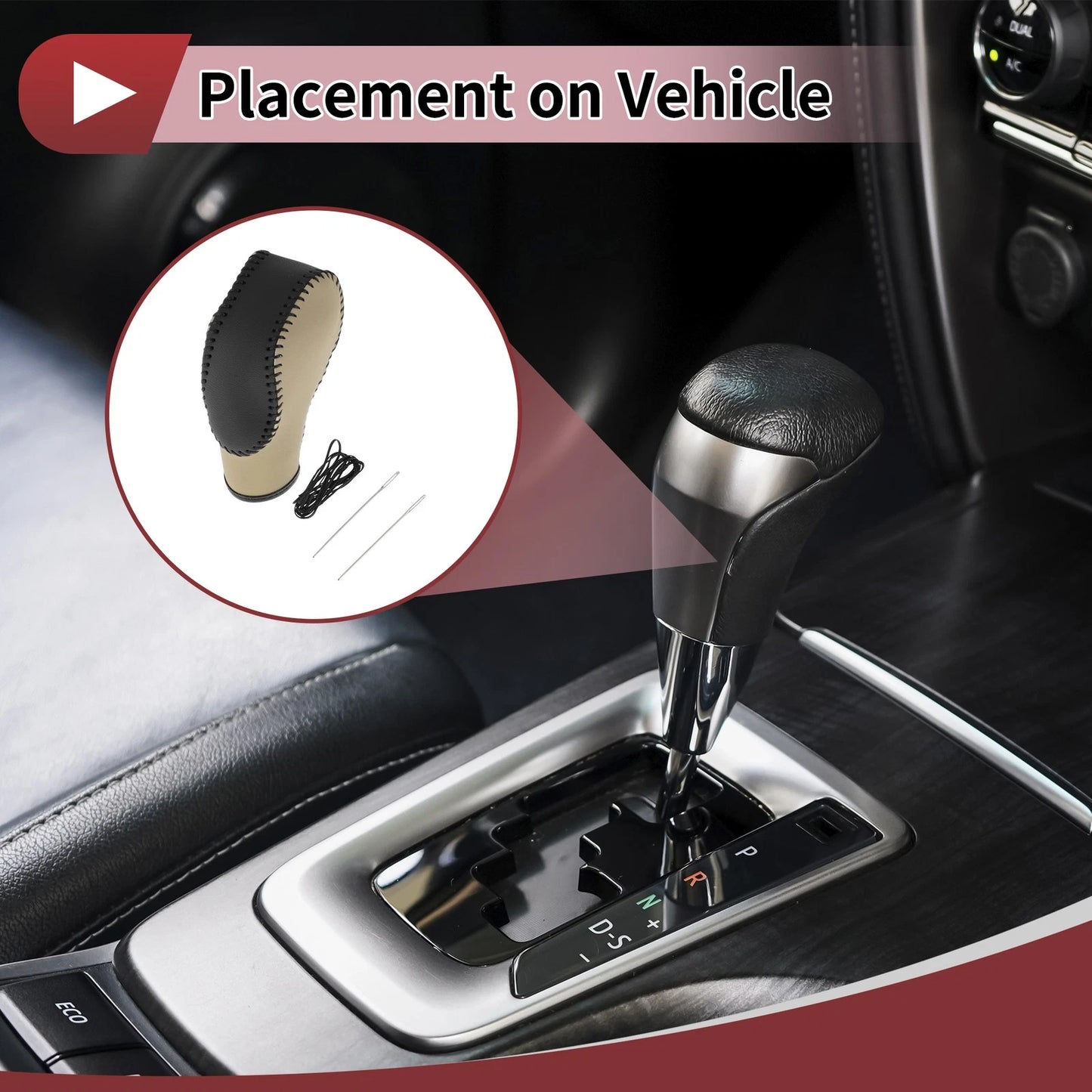 Gear Shift Knob Cover for Ford Fusion (2013–2016) Beige Black