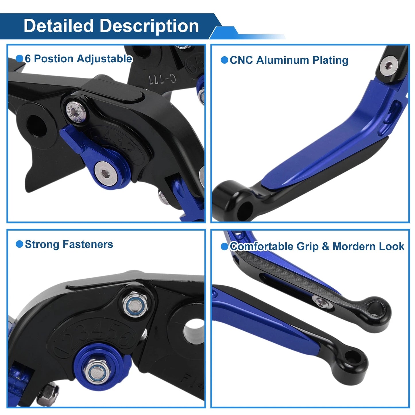 Adjustable Brake Clutch Levers for Kawasaki ZX7R/ZX7RR (1996–2003) Black Blue