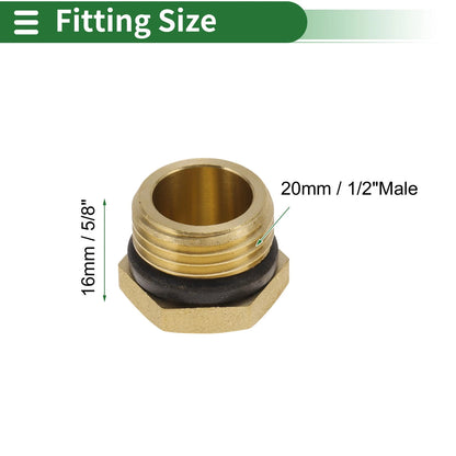 Set of 2 Brass Pipe Fittings 1/2" Male Thread Plug with Gasket