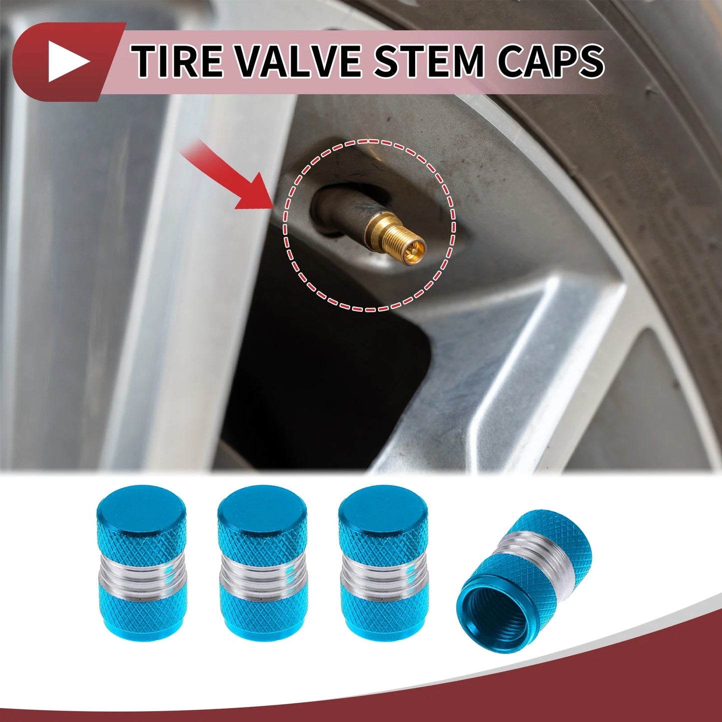 Set of 4 Tire Valve Stem Caps for Car (16mm, Light Blue)