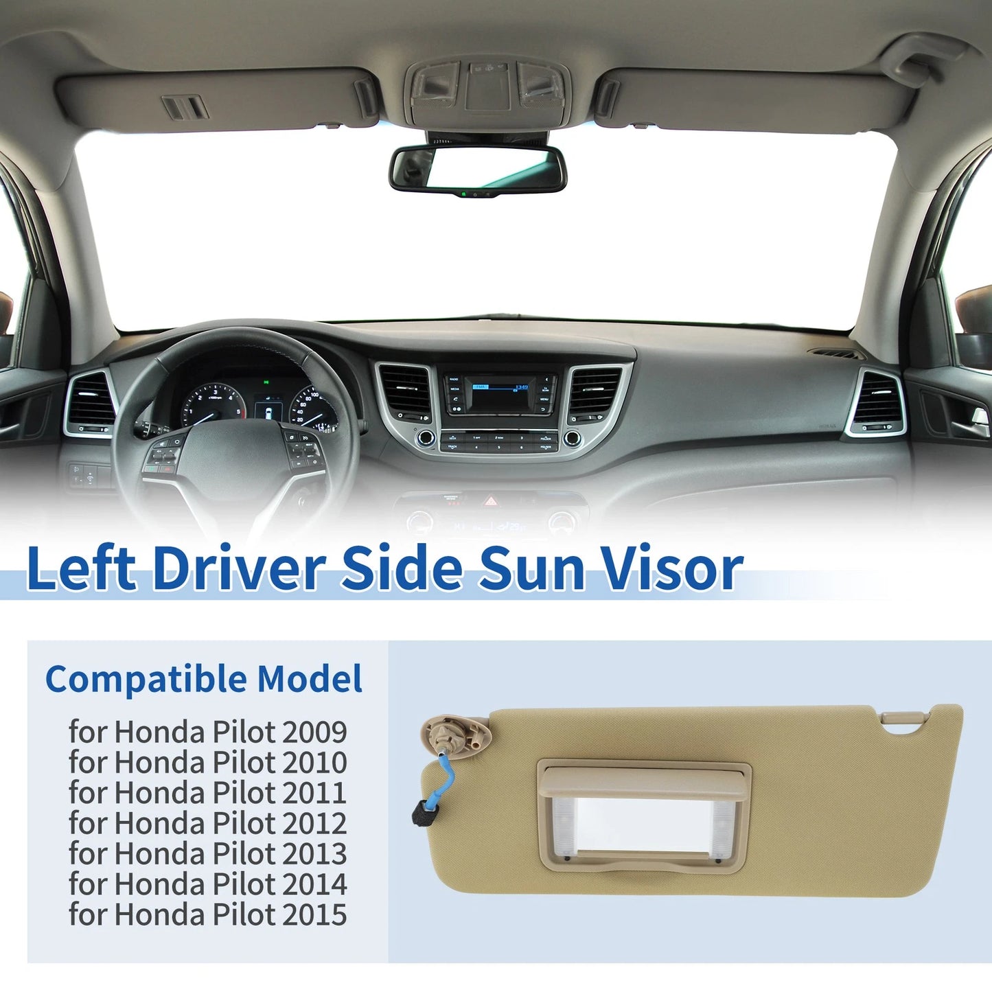 Left Side Sun Visor for Honda Pilot (2009–2015) No. 83280-SZA-A01ZC Beige
