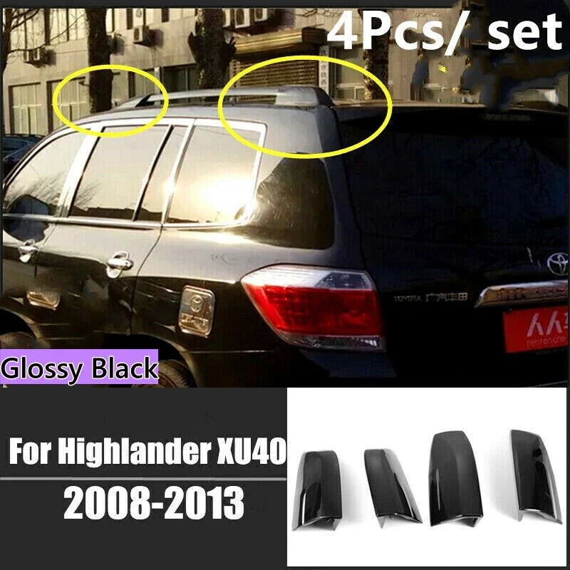 4x Glossy Black Roof Rack Cover Rail End Shell for Toyota Highlander
