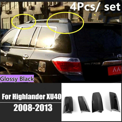 4x Glossy Black Roof Rack Cover Rail End Shell for Toyota Highlander