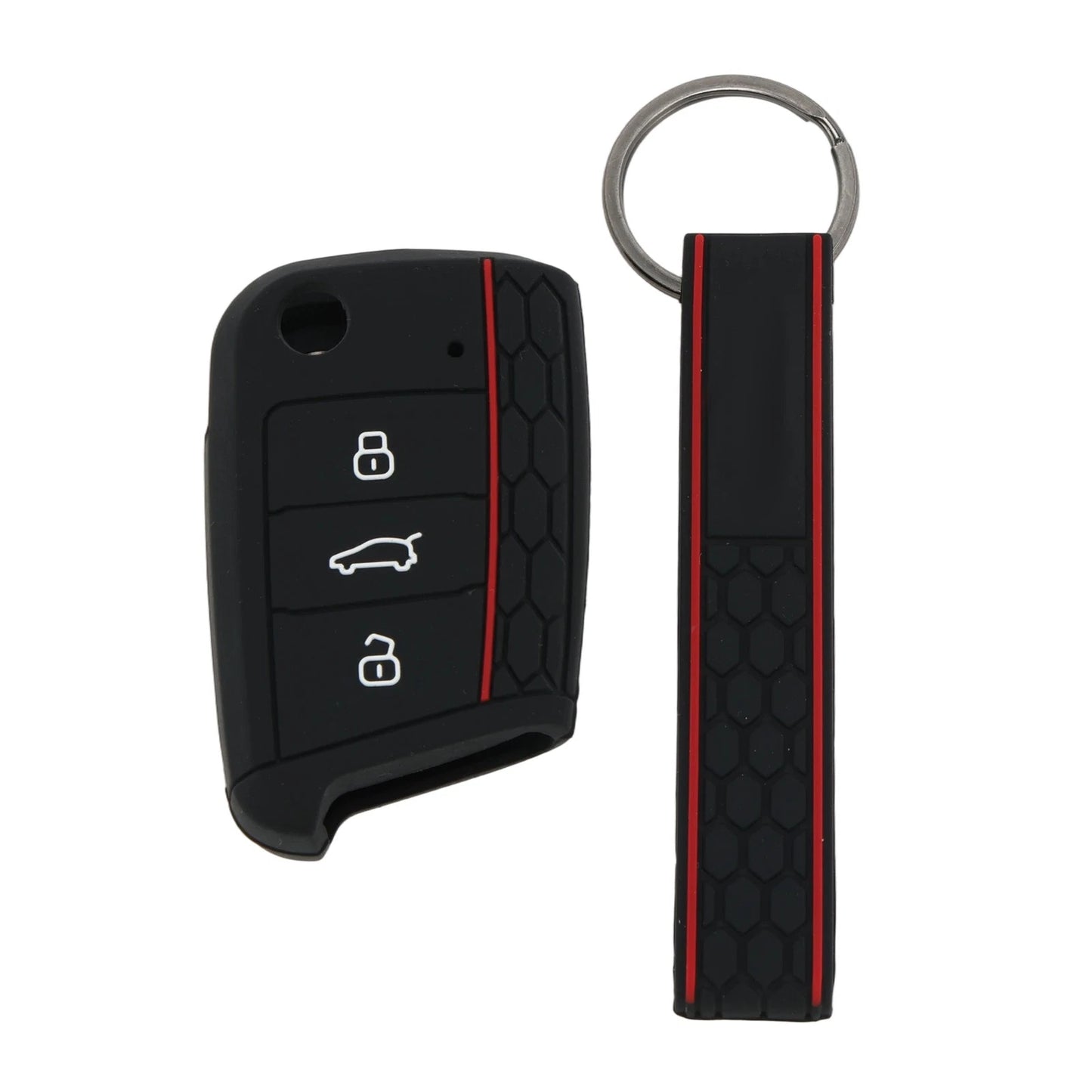 TPU Silicone Car Key Case for VW Golf 7 (2013–2020) - 3 Buttons, Black Red