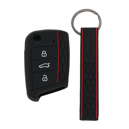 TPU Silicone Car Key Case for VW Golf 7 (2013–2020) - 3 Buttons, Black Red