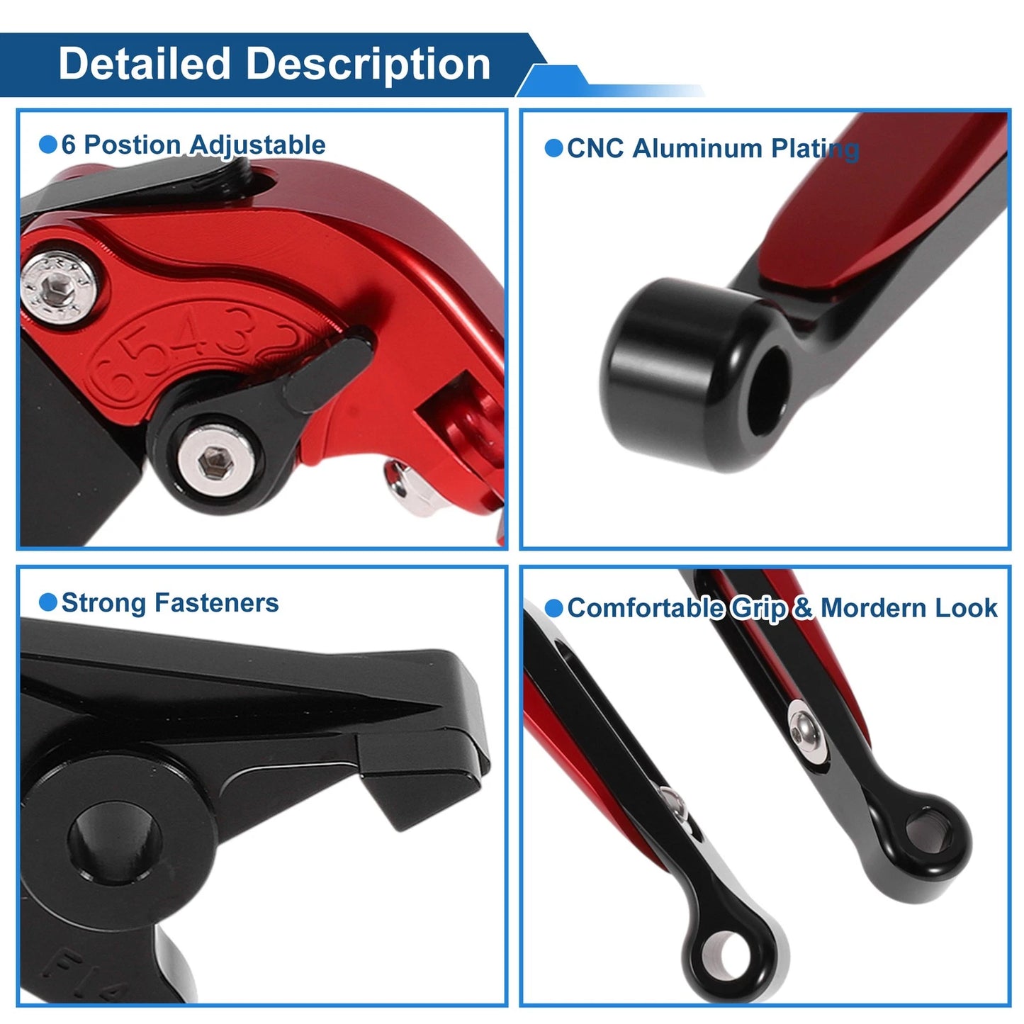 Adjustable Brake Clutch Lever for Kawasaki ER-5 (2004–2005) Red Black