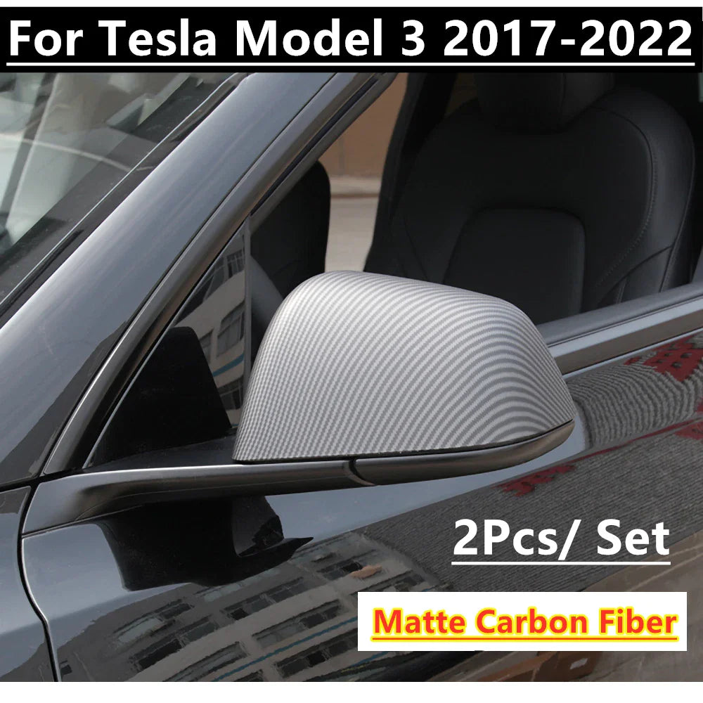 Matte Carbon Fiber / 2 x / Side Mirror Rearview Cover Caps for Tesla Model 3 (2017–2022)