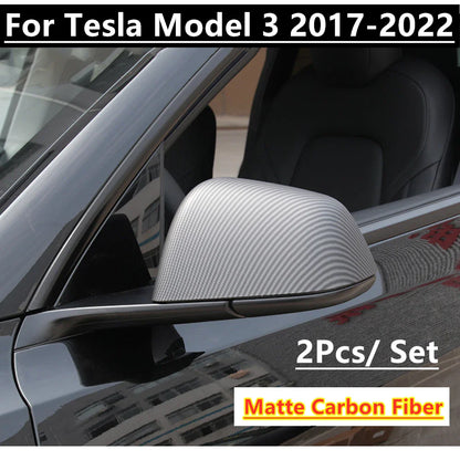 Matte Carbon Fiber / 2 x / Side Mirror Rearview Cover Caps for Tesla Model 3 (2017–2022)