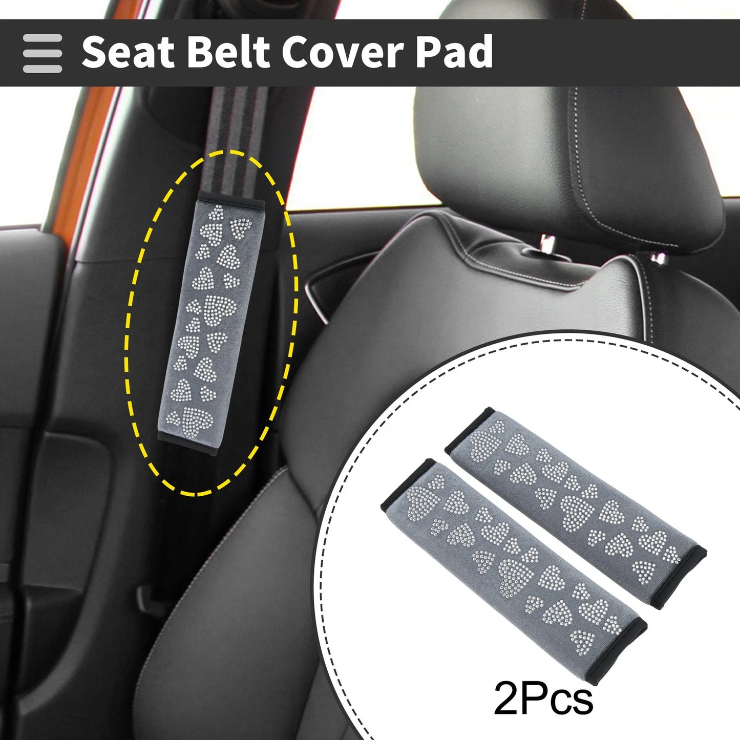 Set of 2 Gray Seat Belt Cover Pads for Universal Fit (23cm)