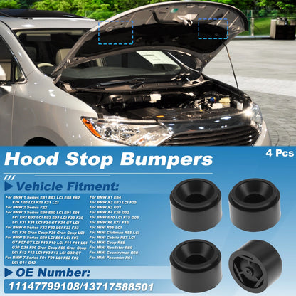 Set of 4 Hood Bump Stop Rubber Bumper Cushions for BMW 1 Series (E81 E87) 11147799108