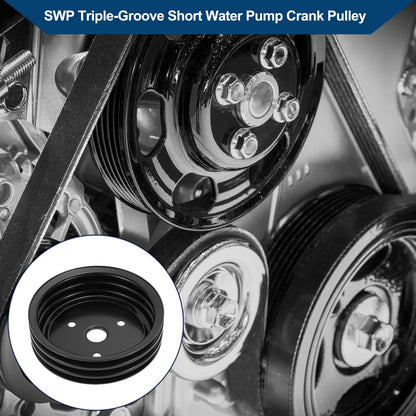 3 SWP Triple-Groove Short Water Pump Crank Pulley for Chevy SBC Small Block (262)