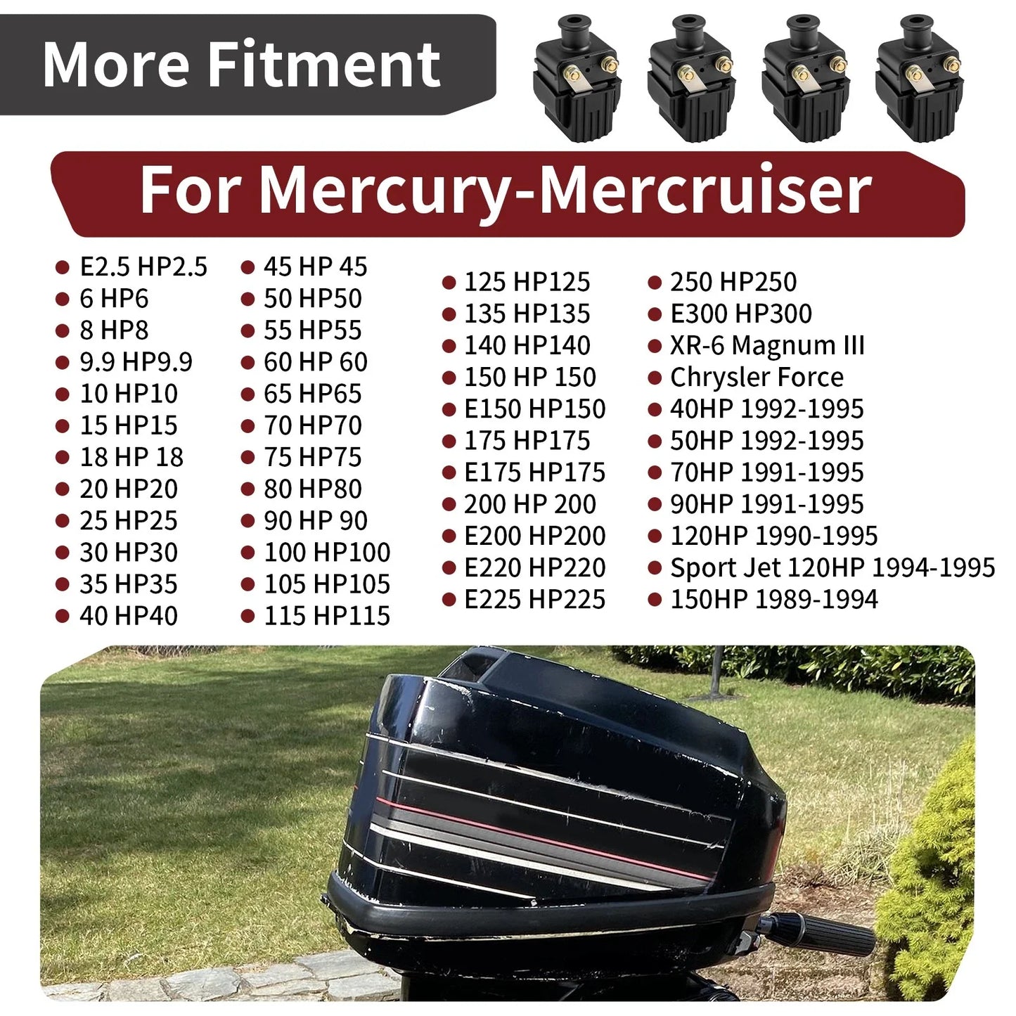 4 x Ignition Coil for Mercury Outboard 50-100 hp (1998–2023)