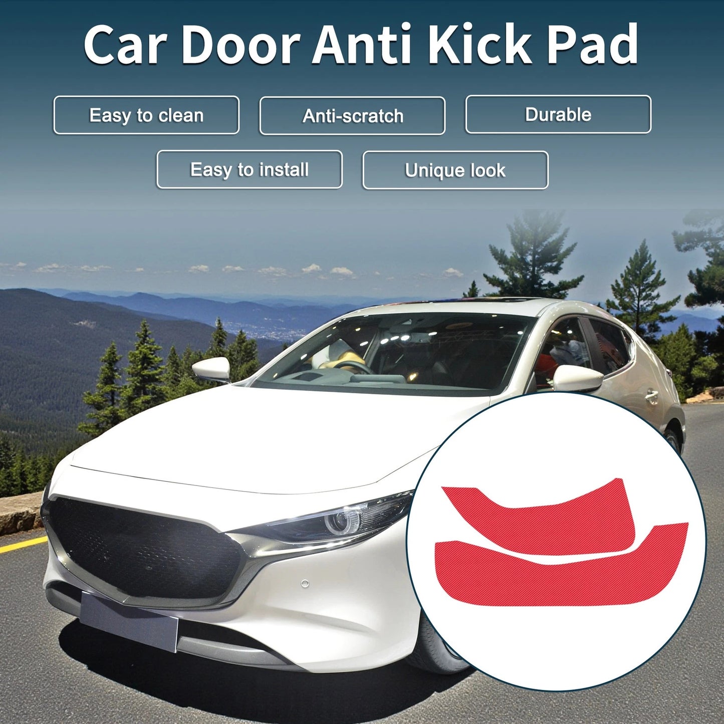 Set of 4 Car Door Anti Kick Pads for Mazda 3 Fastback Sedan (2019–2025) Carbon Fiber Red