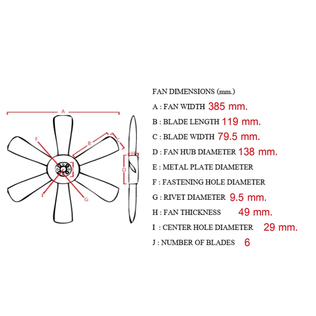 Engine Cooling Fan Blade for Toyota Land Cruiser BJ42 BJ43 BJ45 (1980–1984)