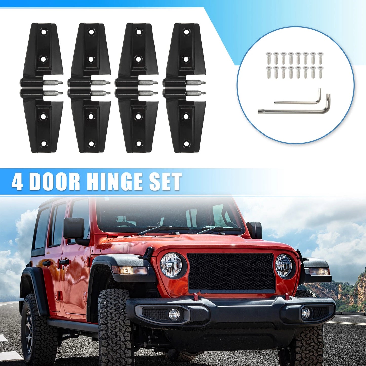 4 Door Hinge Set No. 55395385AC/55395384AC for Jeep Wrangler JK (2007–2018)