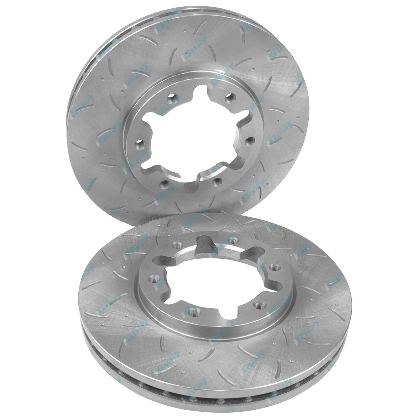 2 Front Disc Rotors Slotted + Drilled + 4x4 Brake Pads for Patrol GU Y61 1997~15