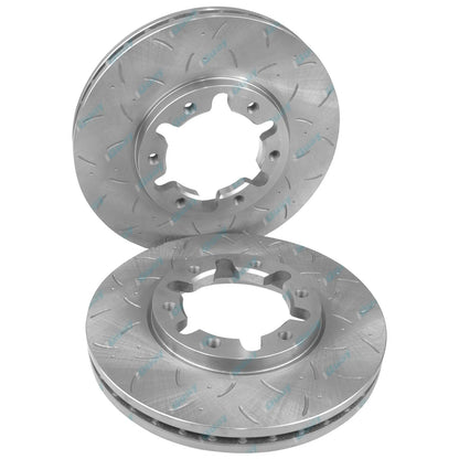 2 Front Disc Rotors Slotted + Drilled + 4x4 Brake Pads for Patrol GU Y61 1997~15