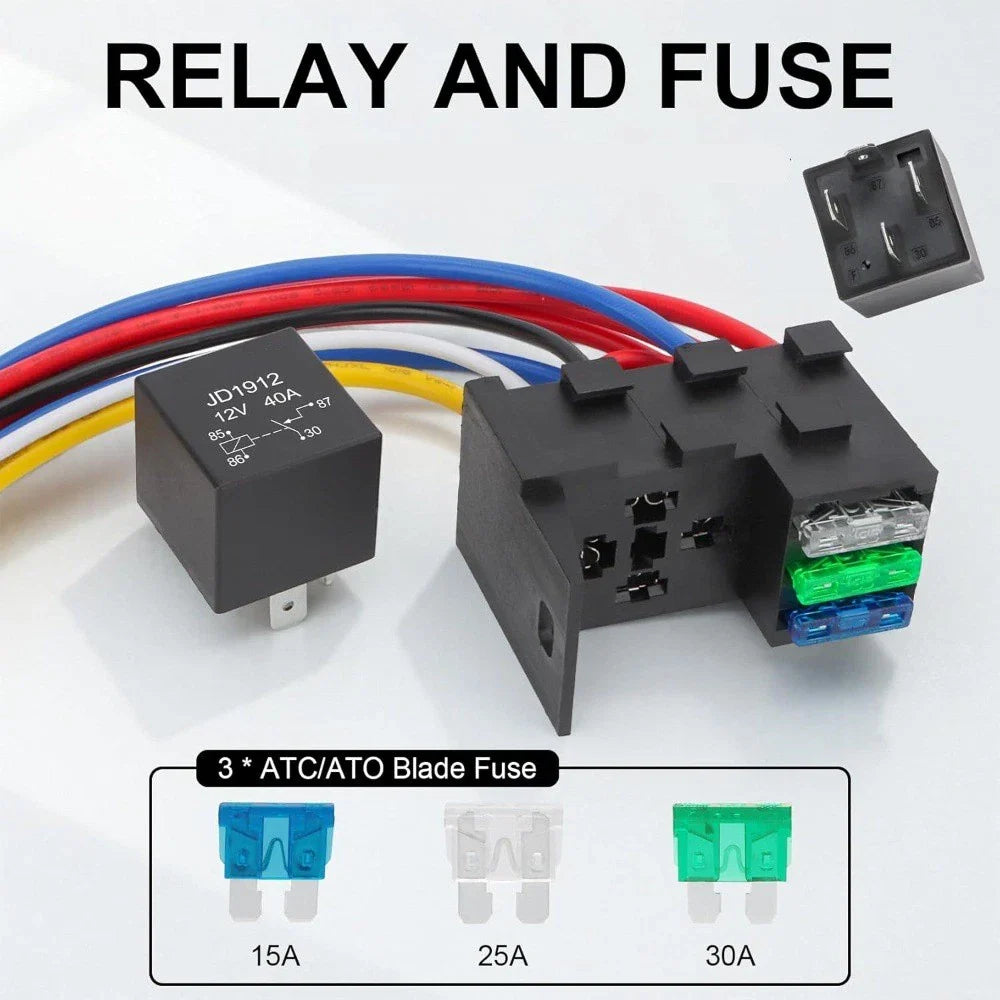 12V 3 Way 4PIN 40A Blade Fuse Relay Kit for Car Truck Marine Boat Jeep