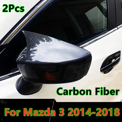 2 x Carbon Fiber Side Wing Mirror Horn Cover Caps for Mazda 3 Axela (2014-2018)