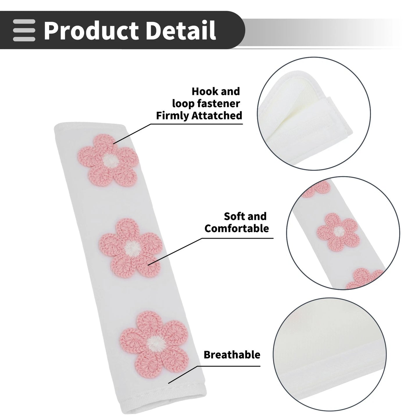 2X Pink Seat Belt Cover Pad for Universal Fit (24cm)