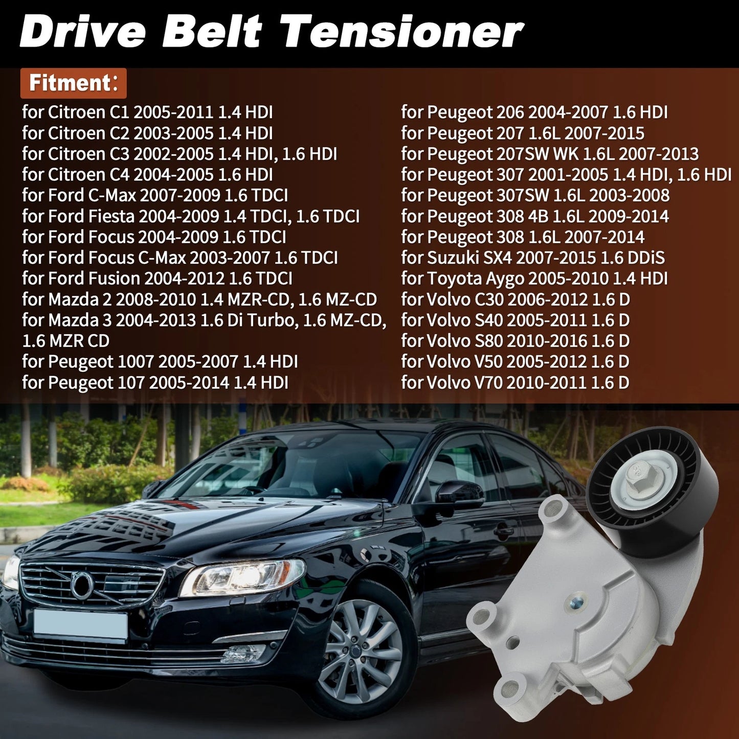 Belt Tensioner Pulley for Peugeot 1007 206 207 208, Ford 1.4 1.5 1.6 TDCI