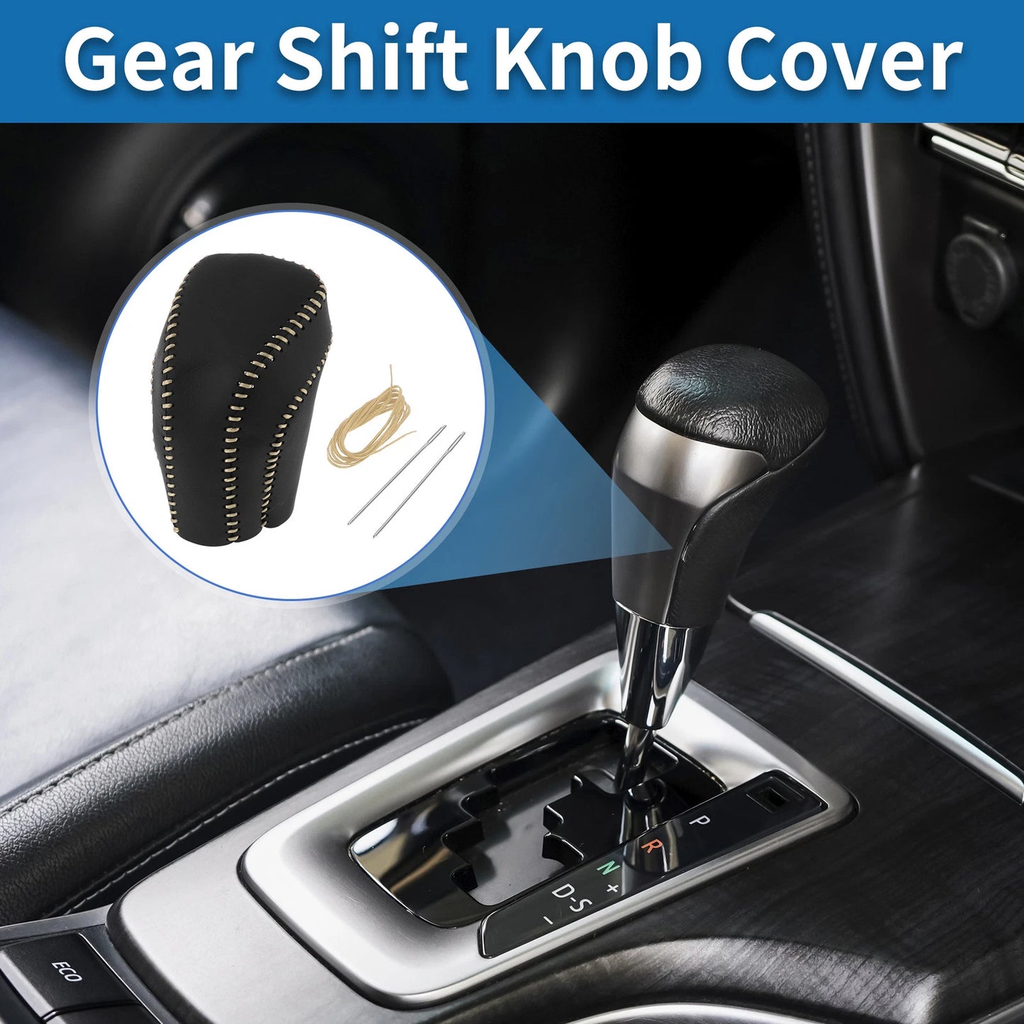 Gear Shift Knob Cover for Toyota Camry (2018–2024) Black Beige Faux Leather