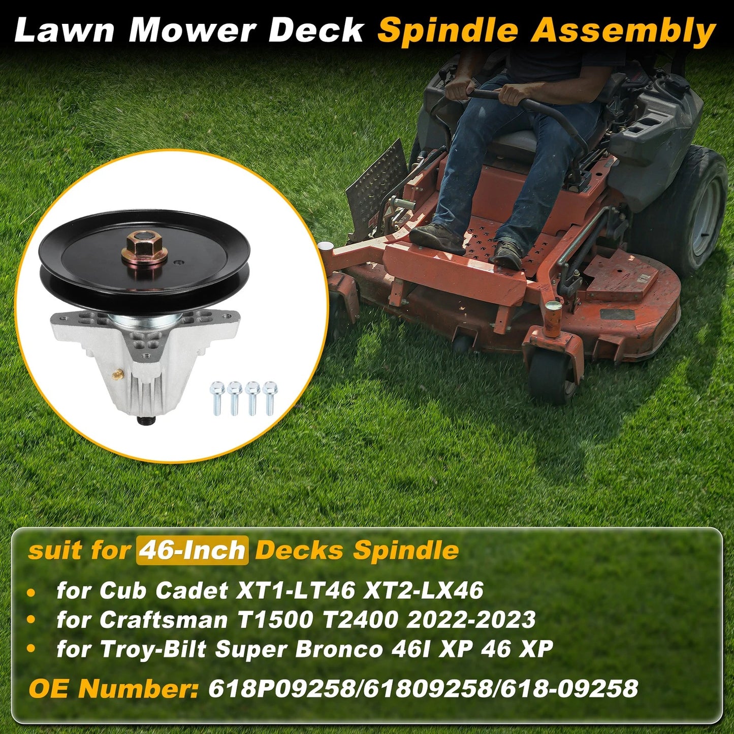 Lawn Mower Deck Spindle for Cub Cadet, Craftsman, Troy Bilt 46" (618-09258)