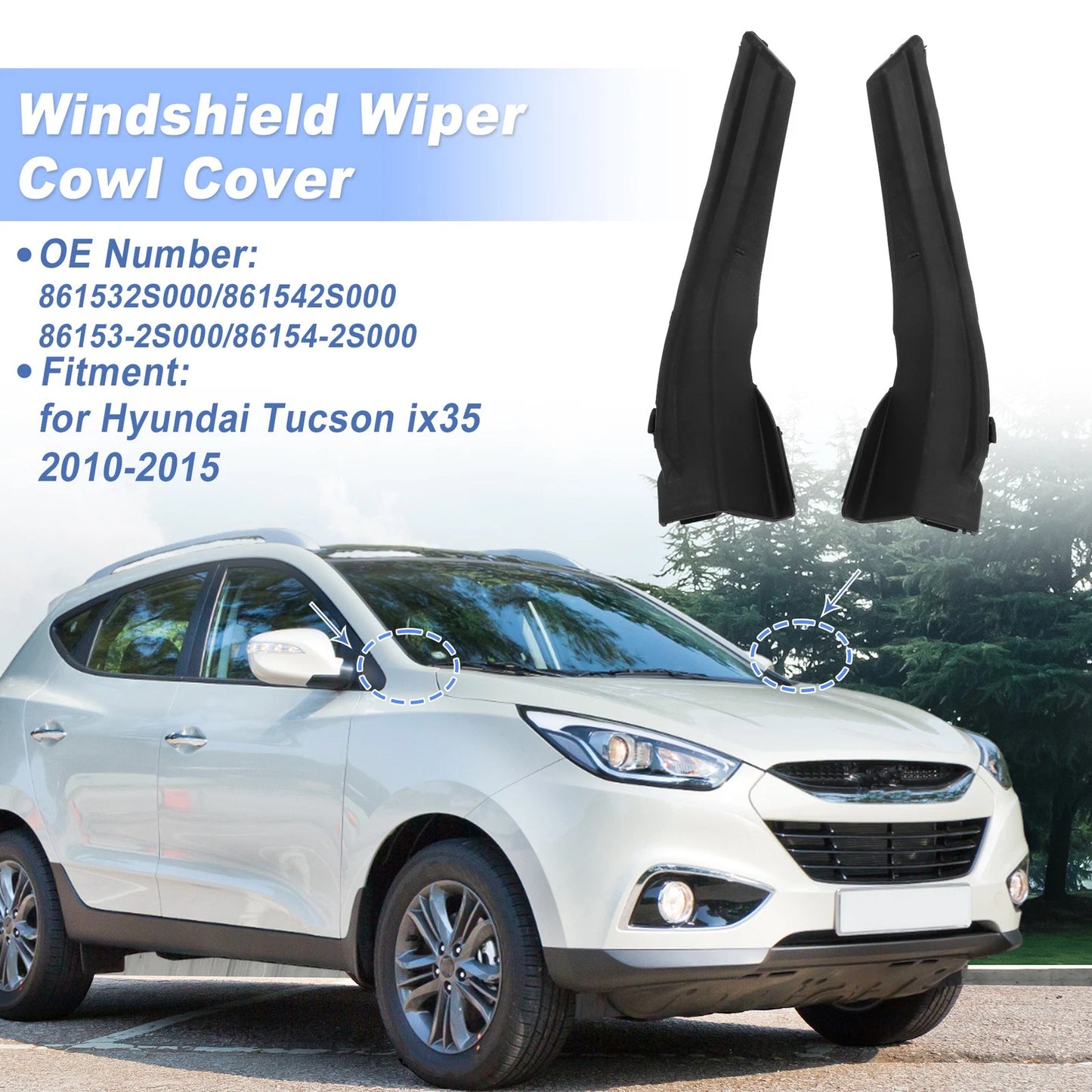Set of 2 Windshield Cowl Replacements for Hyundai Tucson ix35 (2010–2015) 861532S000