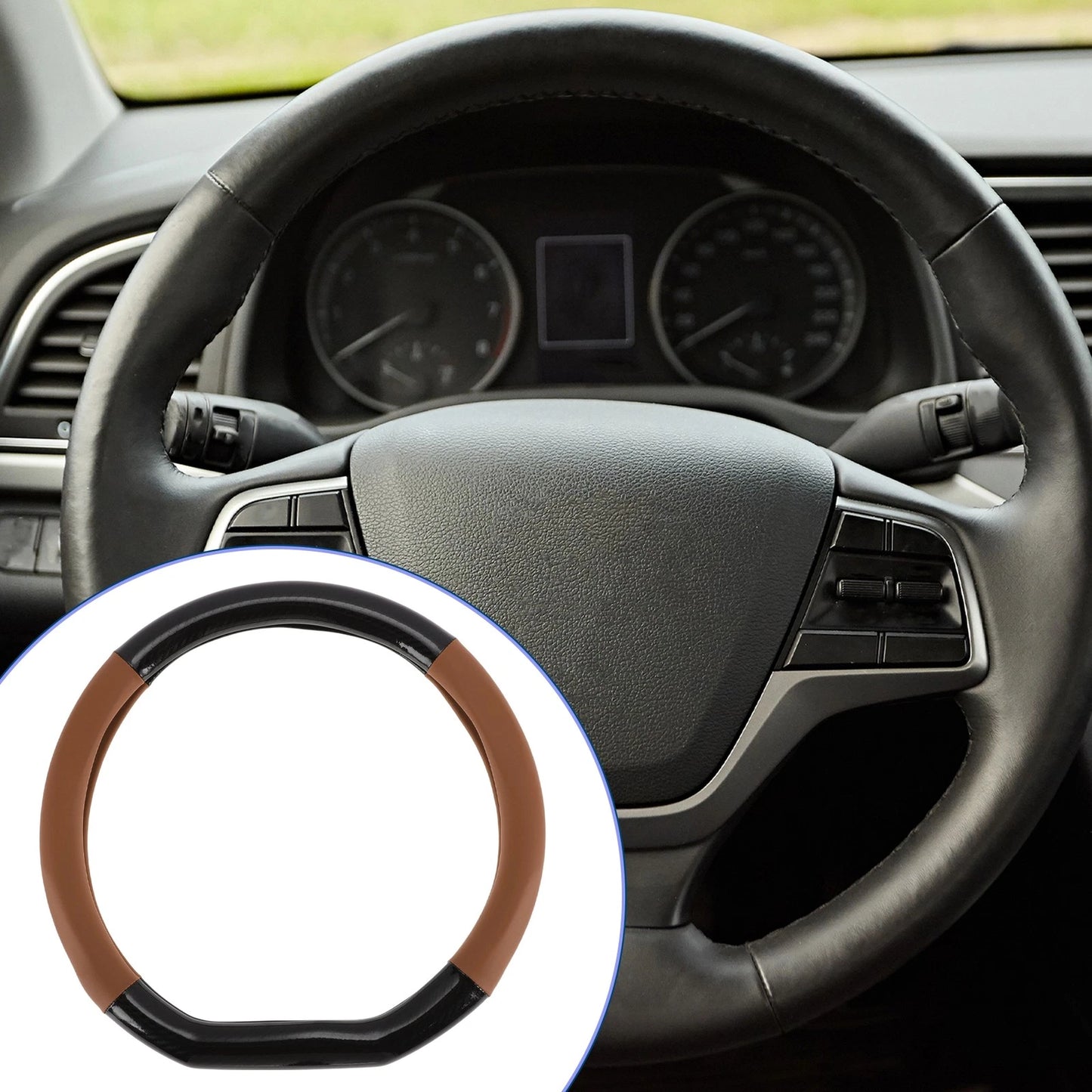 Steering Wheel Cover   - Artificial Leather 14.96" Black Light Brown