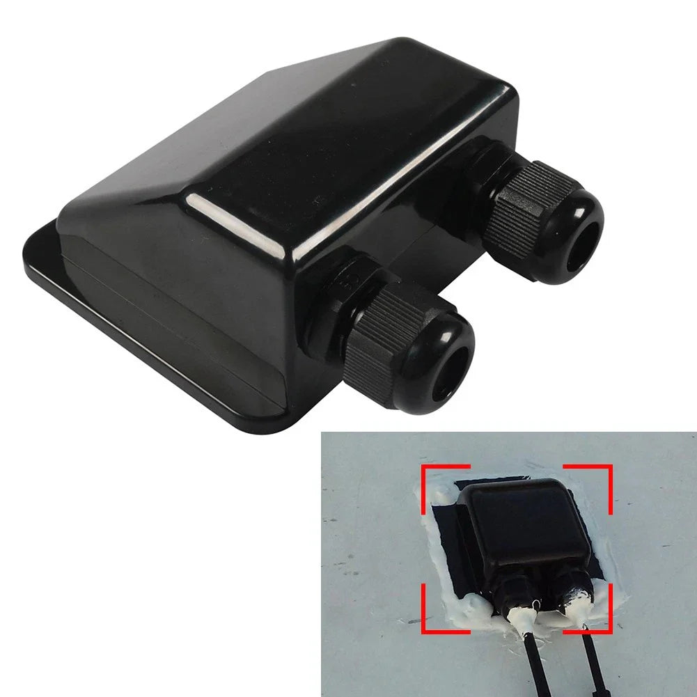 Double Wire Cable Entry Gland Box for Solar Panel RV Caravan Black