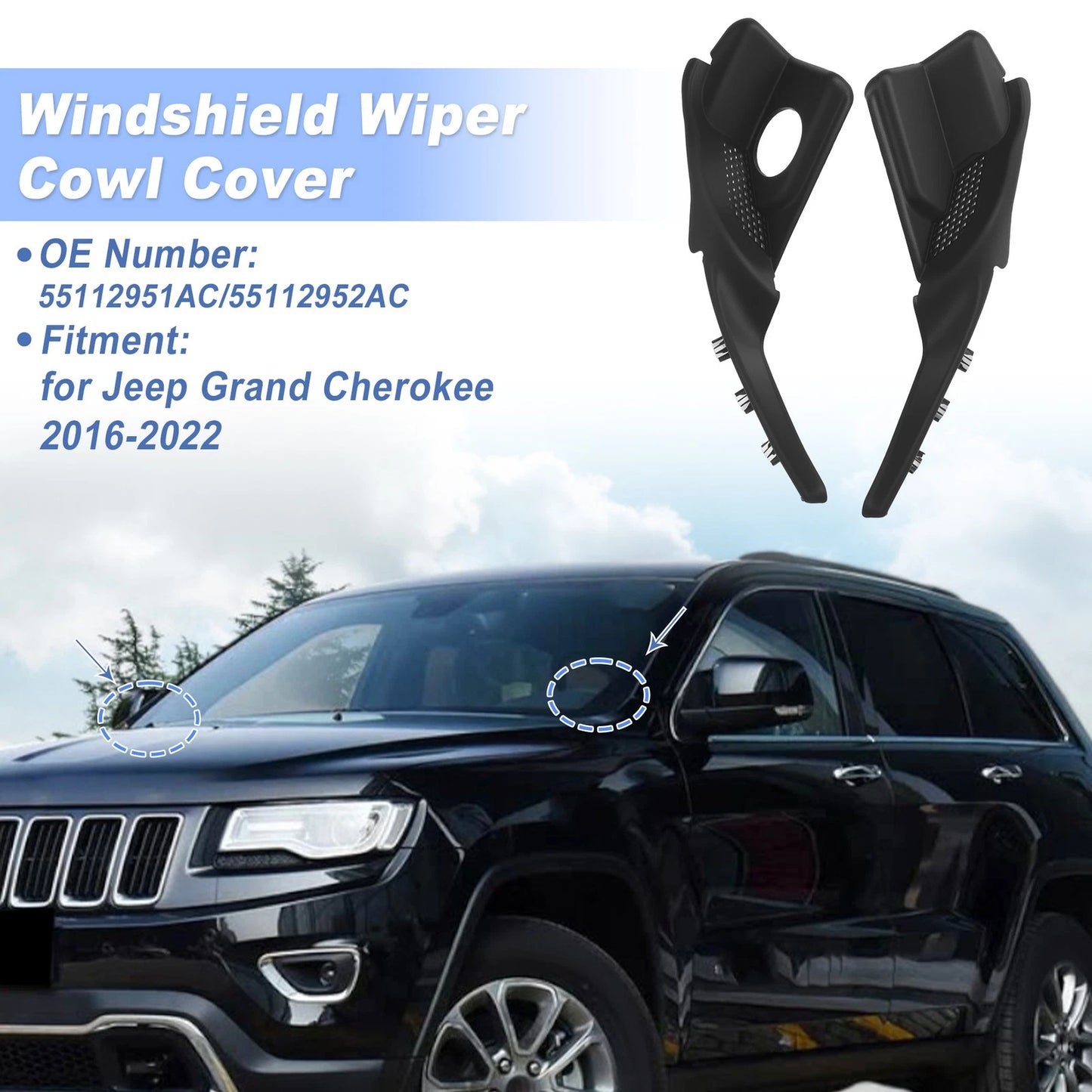 Set of 2 Windshield Cowl Replacement for Jeep Grand Cherokee (2016–2022) 55112951AC