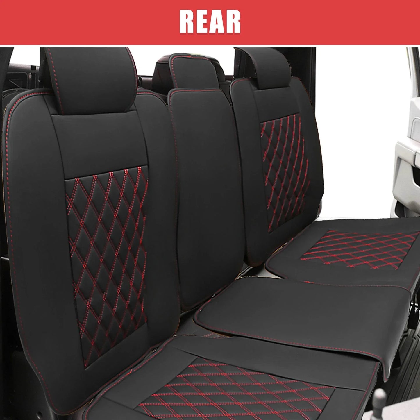 Car Rear Seat Covers Protectors for Dodge Ram Black Red 3 x Pieces