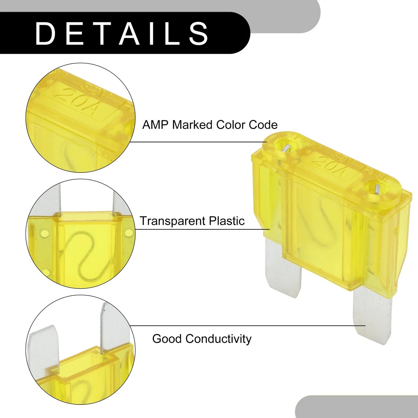 Set of 5 Maxi Fuse 20A Blade Fuse for Car Boat Truck RV Motorcycle