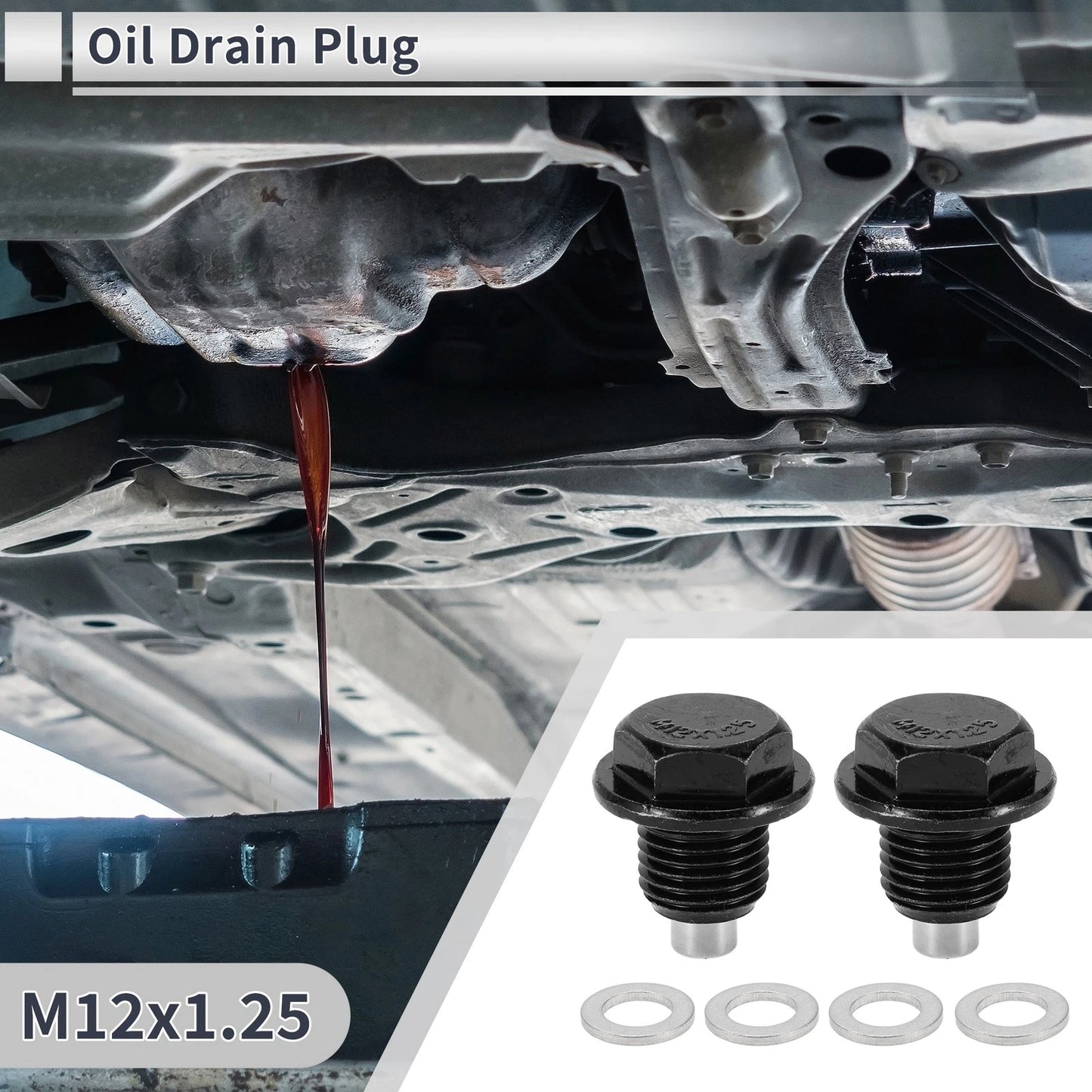 Set of 1 M12x1.25 Engine Oil Drain Plug with Gasket for Car Motorcycle