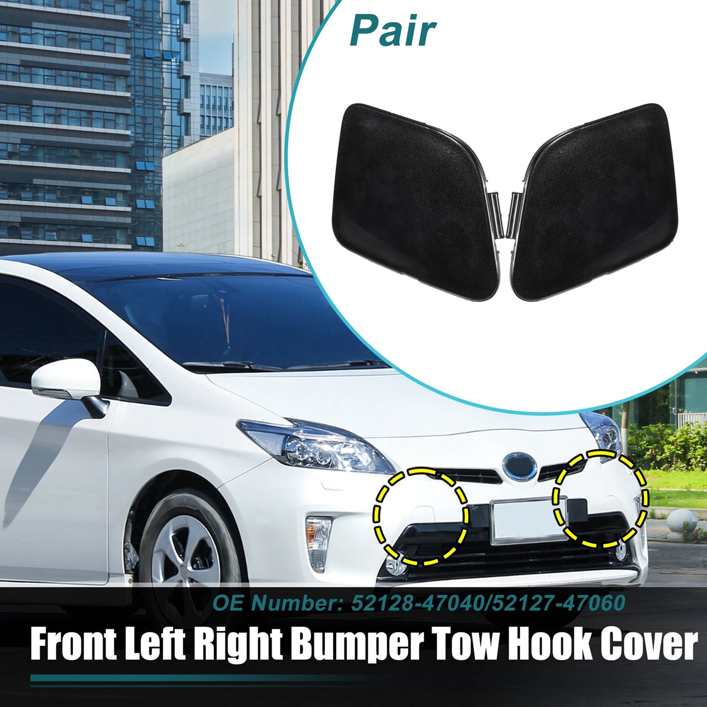 1 Pair Front Bumper Tow Hook Cover Trim for Toyota Prius V (2015–2017) No. 52128-47040