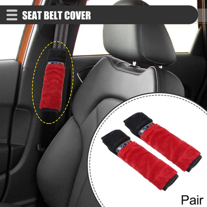 1 Pair Plush Rhinestone Seat Belt Cover for Universal Fit (9.53"x2.95")