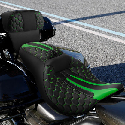 Black Green Driver Passenger Seat Backrest for Harley Road Glide (2014-2024)