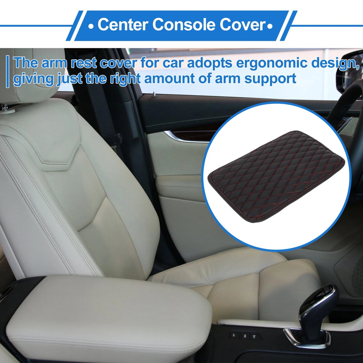 Armrest Box Pad for Vehicle (11.81"x7.8", Diamond Pattern, Black)
