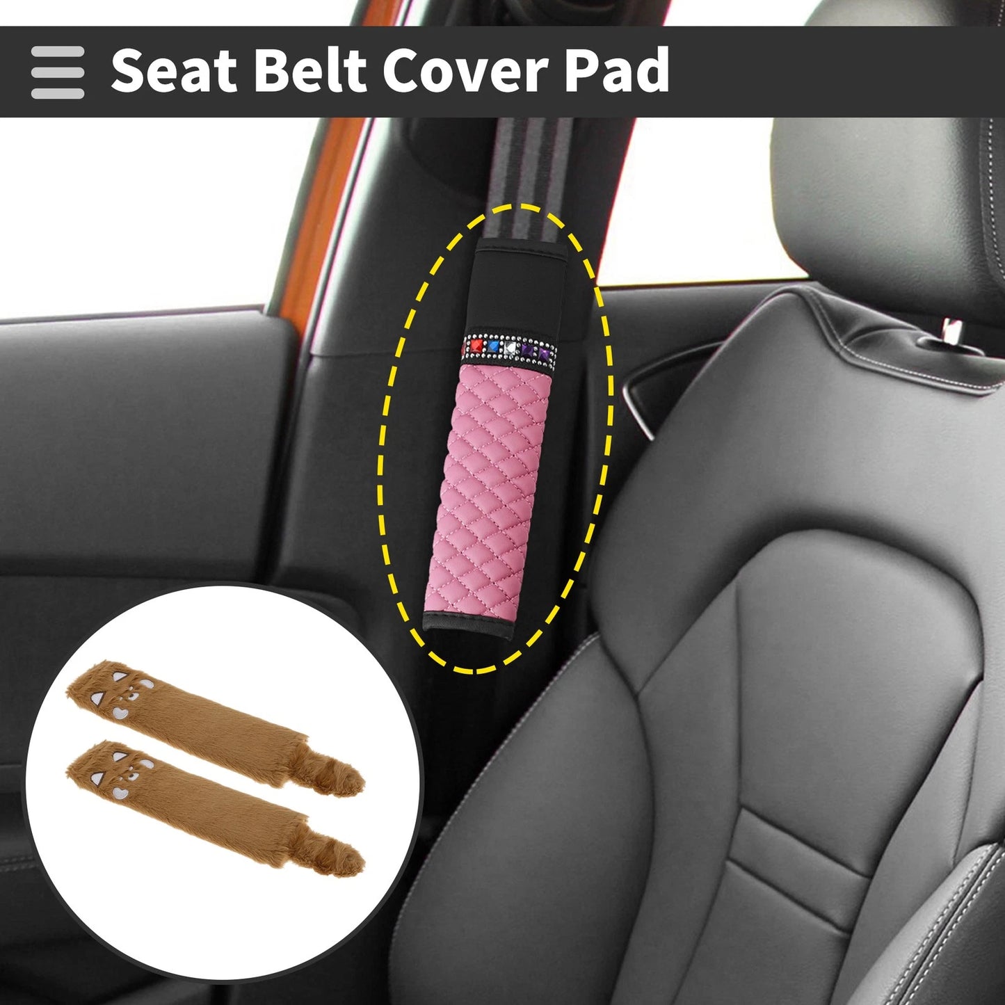 Set of 2 Seat Belt Cover Pads for Universal Fit (26cm)