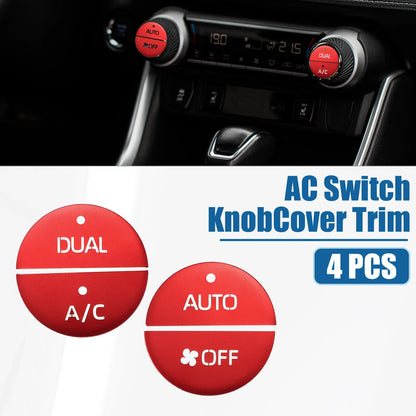 4Pcs AC Switch Knob Cover Trim for Toyota RAV4 (2019–2022) Aluminum Red