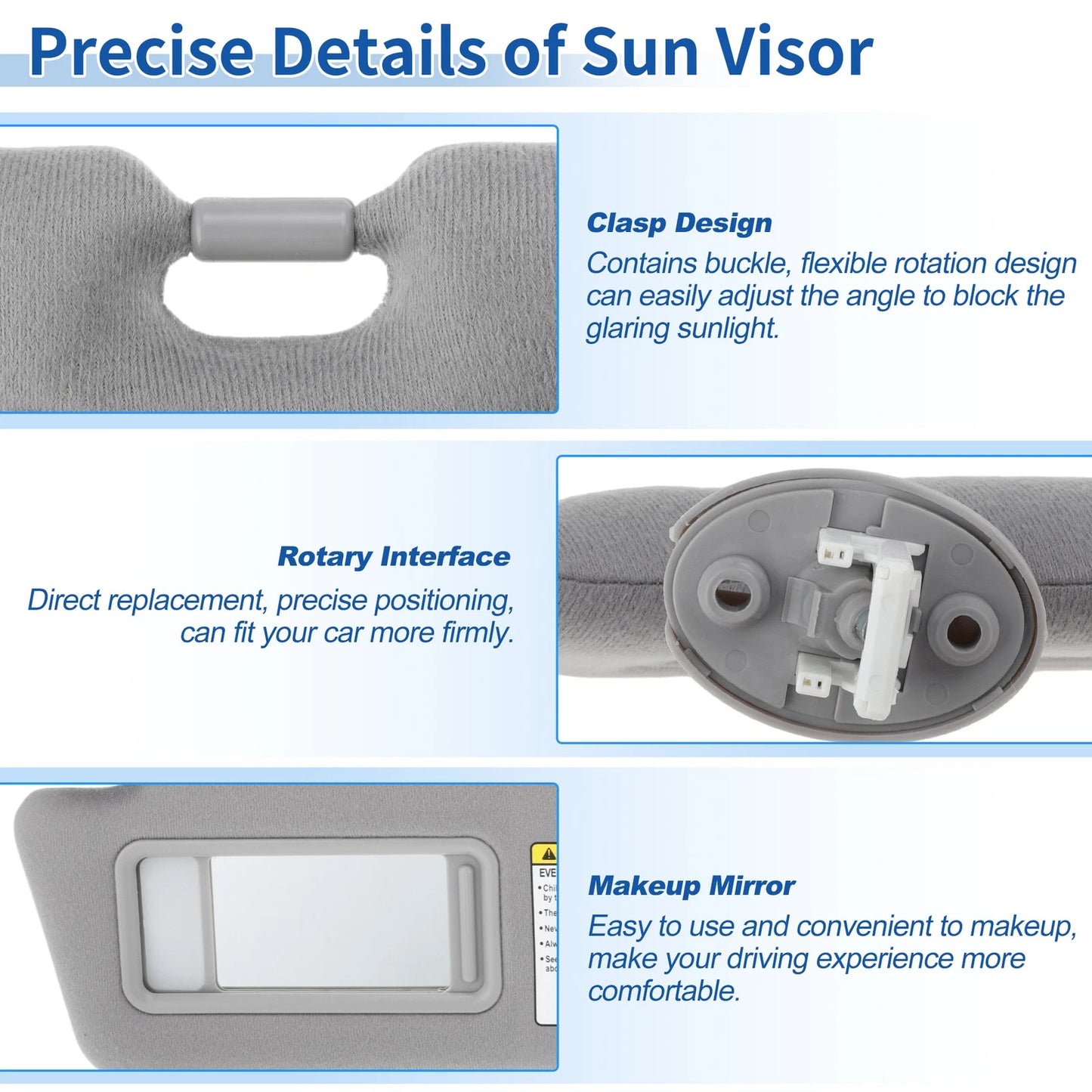 Left Driver Sun Visor for Toyota Tacoma (2005–2015) Gray, Vanity Mirror, Light