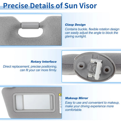 Left Driver Sun Visor for Toyota Tacoma (2005–2015) Gray, Vanity Mirror, Light