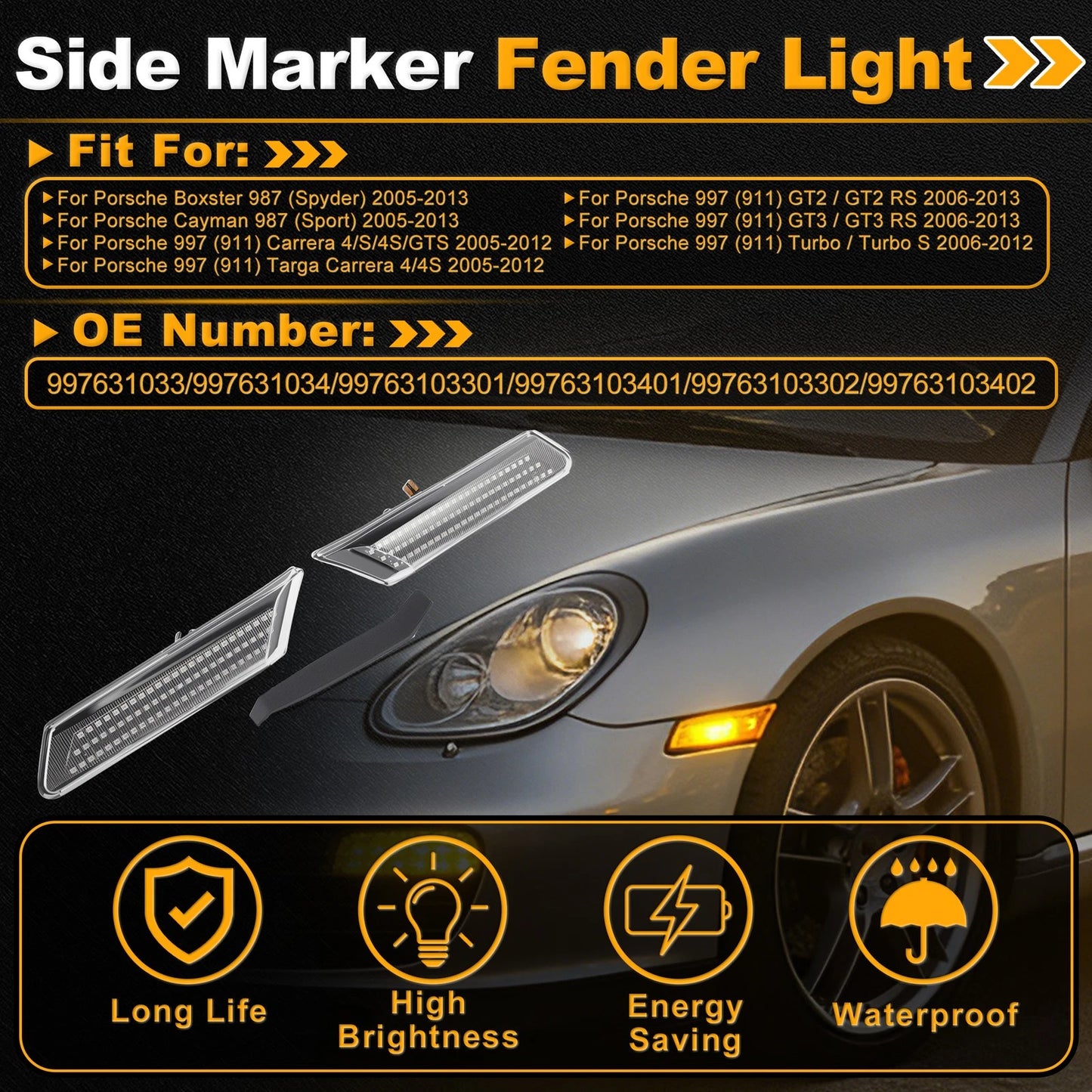 Side Marker Fender Light 997631033 for Porsche Boxster 987 (2005–2013) 1 Pair